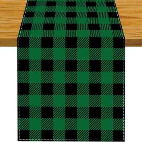 Green and Black Buffalo Plaid Table Runner 13x72 Inch Classic Christmas Plaid Farmhouse Kitchen Dinning Table Decoration for Home Party Decor