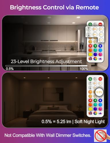 RGB Color Changing 6 Inch Recessed Ceiling Lights - 6 Pack with Remote