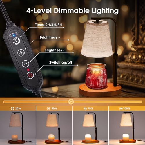 Dimmable Candle Warmer Lamp with Timer & Adjustable Height - Safe Wax Melter for Jar Candles, Home Decor & Gifts