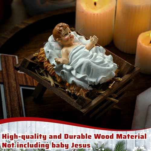 Menkxi Baby Jesus Manger Ornament Wooden Manger with Natural Hay Jesus Nativity Scene Decoration Religious Christmas Decoration Mini Manger for Indoor Nativity Scene