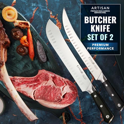 2-Piece Meat Carving Knife Set - Cimeter & Bullnose Butcher Knives, 10" German Steel