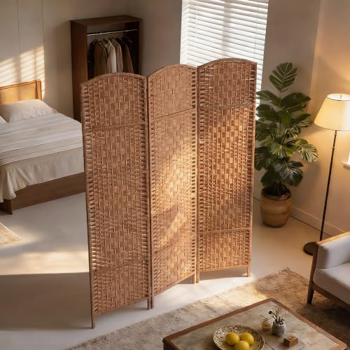 HOMCOM Natural Wood 3-Panel Room Divider Folding Privacy Screen, 6ft Tall
