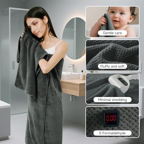 Carbon Grey 6-Piece Bath Towels Set - Soft, Ultra-Absorbent, Quick-Dry for Bathroom & Spa