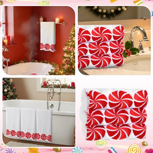 VitalCozy Christmas Peppermint Candy Hand Towels 3-Pack - Festive Cotton Decor