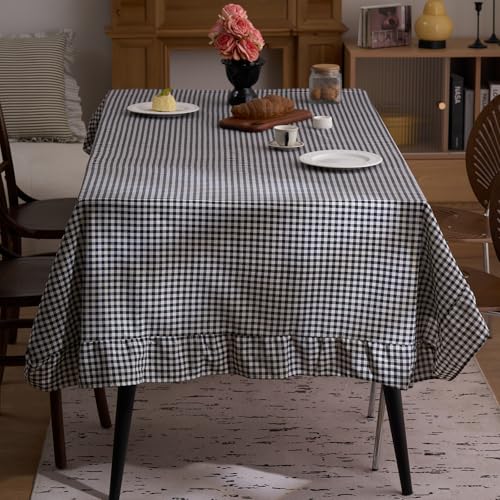 VCTops 70x134 in Black Plaid Farmhouse Tablecloth - 70x134 Rectangular Cotton Linen, Washable