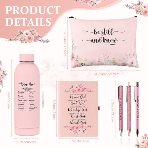 Pink Christian Gift Set with Water Bottle, Makeup Bag, Pens & Notebook - Religious Easter & Mother's Day Gift