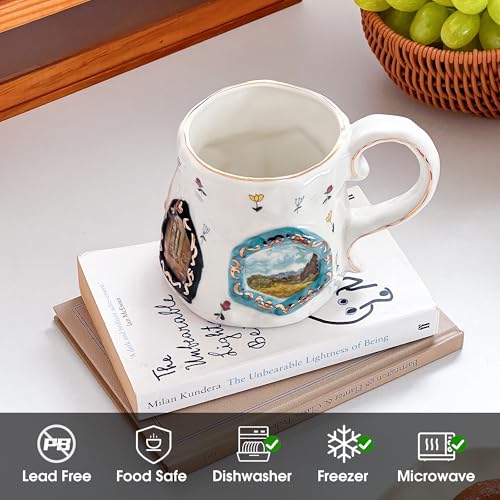 Large Ceramic Coffee Mug with Big Handle, Floral Design, 17.25oz - Perfect Gift for Tea & Coffee Lovers