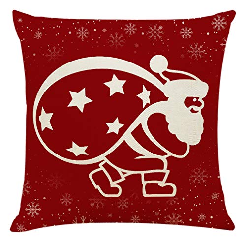 Ogrmar 4PCS 18"x18" Throw Pillow Covers Christmas Decorative Couch Pillow Cases Cotton Linen Square Cushion Cover for Sofa, Couch, Bed (Red and Beige)