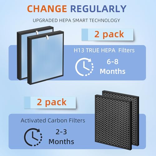 Pulluty HEPA Filter Replacement Set for Air Purifier HSP001 - 2 Pack with Activated Carbon Pre-Filters - Variation of 2 Combo Sets