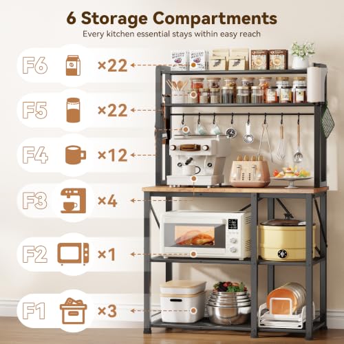 Rustic Brown Coffee Bar with Storage Rack - 34.7 Inch Microwave Stand & Kitchen Organizer