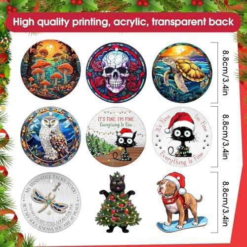 Christmas Ornaments 2025, Black Cat Christmas Decorations, Cute Screaming Cat Tree Hanging Ornaments, Acrylic 2 Side Printed Christma Decor, Personalized Christma Stockings for Cats Lovers