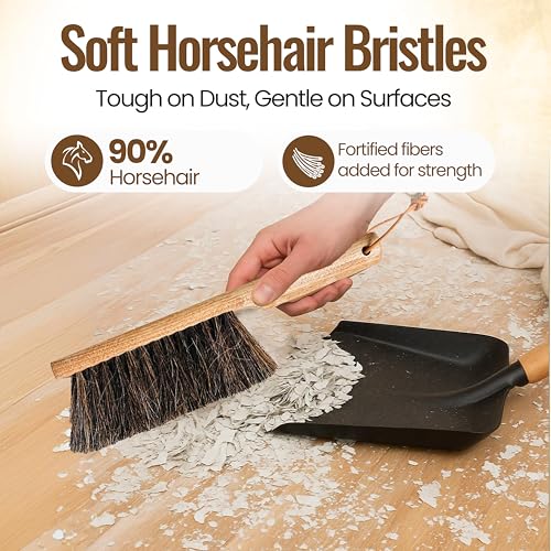 13 Inch Horsehair Dustpan Brush - Handmade Woodworking & Furniture Cleaner