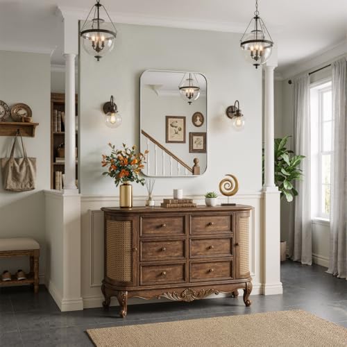 MZON 30x36 Inch Brushed Nickel Bathroom Mirror Over Sink, Modern European Style