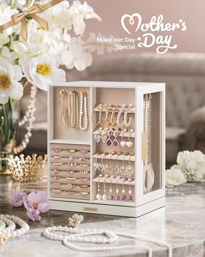 SONGMICS Cloud White Jewelry Box Organizer with 360° Rotating 5 Drawers - GISELLA Collection