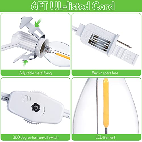 2 Pieces Accessory Cord with One LED Light Bulb Lamp Kit, 6Ft Christmas Village Lights Cord with On/Off Switch and Spare Fuse, Blow Mold Light for Christmas Houses Village, Holiday Craft Decorations