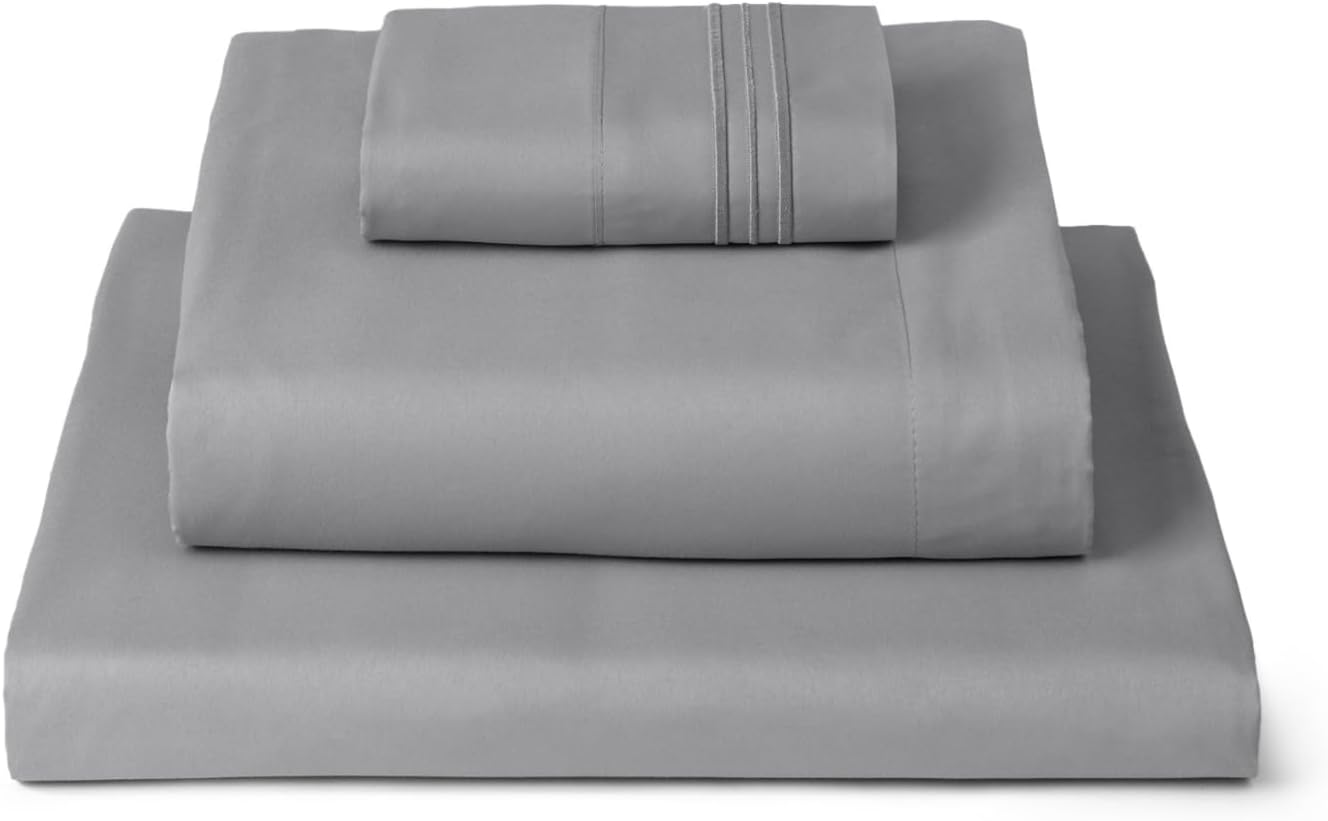 Mellanni Twin XL Sheets Set - 3 PC Hotel Luxury Bedding | Extra Soft, Cooling & Wrinkle Resistant (Light Gray)