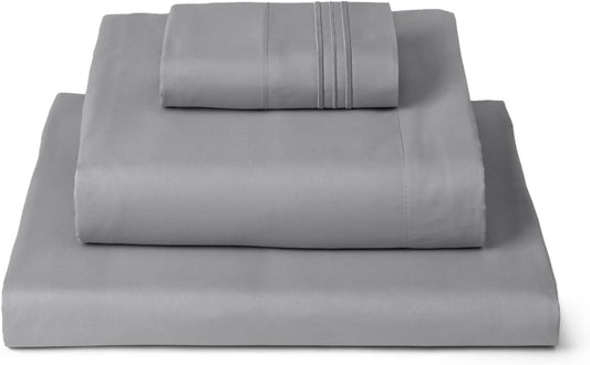 Mellanni Twin Sheets Set - 3 PC Hotel Luxury Bedding | Extra Soft, Cooling, Wrinkle-Resistant (Twin, Light Gray)