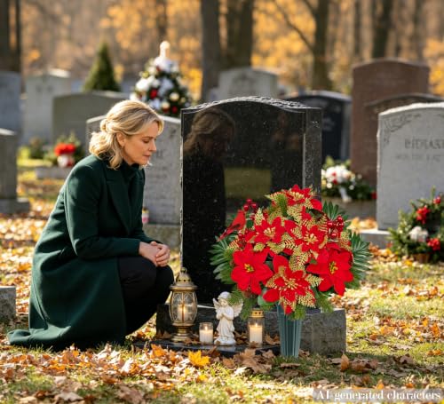 Artificial Christmas Poinsettia Cemetery Flowers - Grave Decoration Wreath