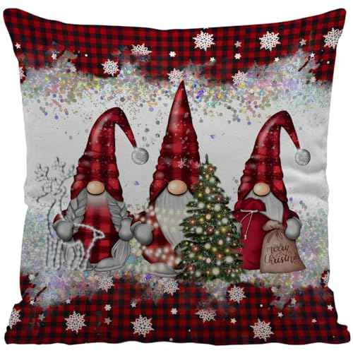 Ayxvt Red Christmas Gnomes Pillow Covers 18x18,Christmas Red Plaid Pillow Covers,Gnomes Christmas Decor,Gnome Christmas Decorations,Christmas Pillow Cases,Christmas Decor