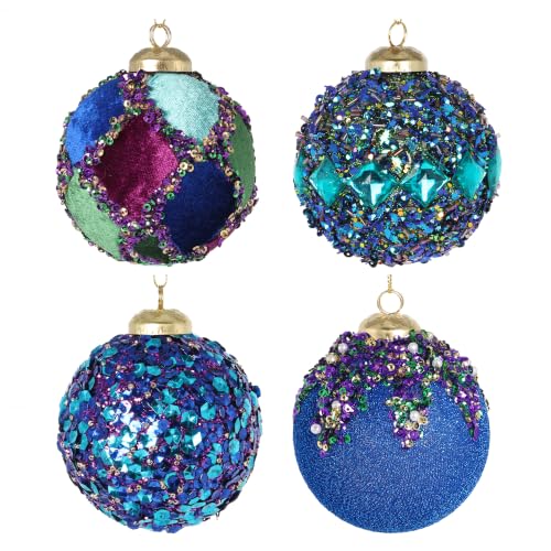 Midnight Mosaic 8-Pack 3.15" Christmas Tree Ornaments – Handcrafted Klein Blue with Velvet, Sequins & Pearls (Variation: Midnight Mosaic / 8)