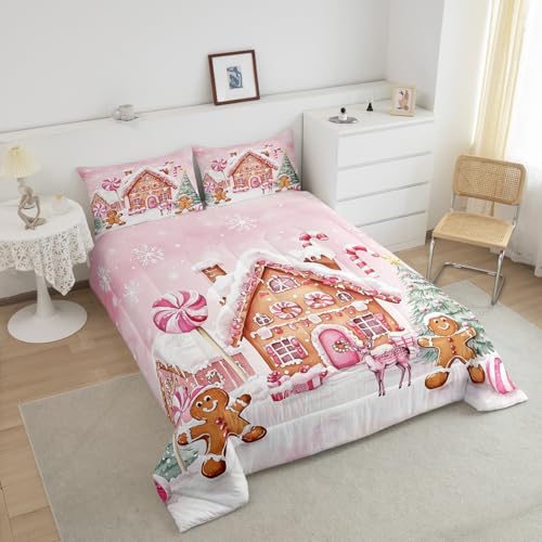 Manfei Multi 05 Full Gingerbread Comforter Set - 79x90 with 2 Pillowcases, Kids Xmas Bedding