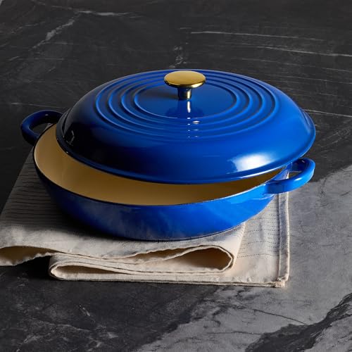 Enamel Cast Iron Dutch Oven Skillet with Lid - 3.4QT Blue Cooking Pot