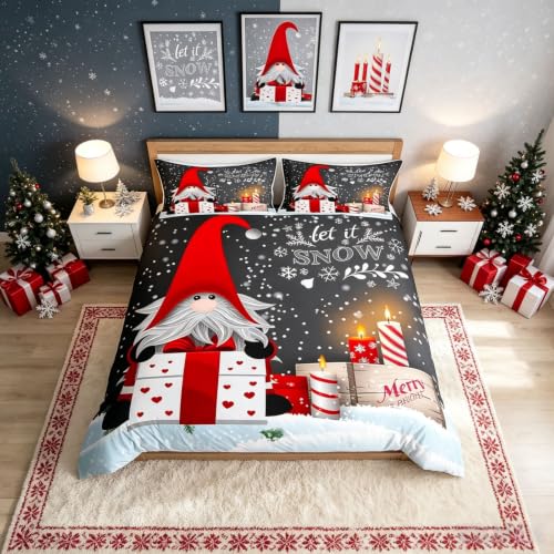 Twin Santa Gnomes Xmas Bedding Set - 2pc Duvet Cover & Pillow Sham, Erosebridal, Color 01