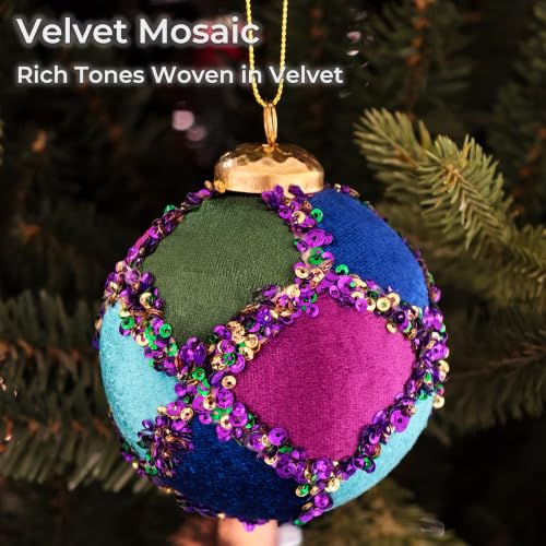 Midnight Mosaic 8-Pack 3.15" Christmas Tree Ornaments – Handcrafted Klein Blue with Velvet, Sequins & Pearls (Variation: Midnight Mosaic / 8)