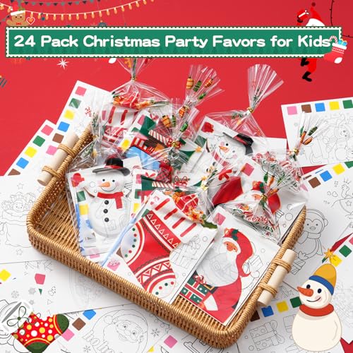 Yeolepor Christmas Party Favors for Kids 24 Pack Coloring Books with Tattoos & Bags (Variation: Christmas)