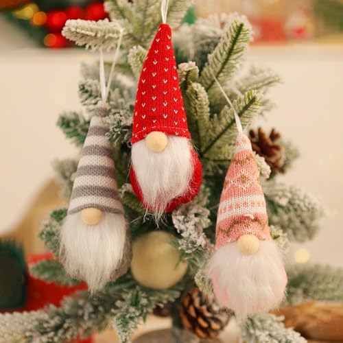 Grey 3pc Swedish Plush Gnomes Christmas Ornaments Set | Hanging Santa Elf Decor
