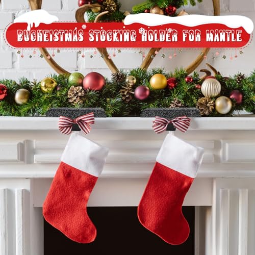 Huwena 6 Pcs Glittery Black Stocking Holders - Christmas Mantel Hooks