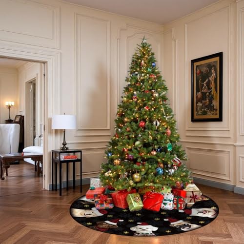 Dog Christmas Tree Skirt 48 Inches Black and Gold Xmas Under Base