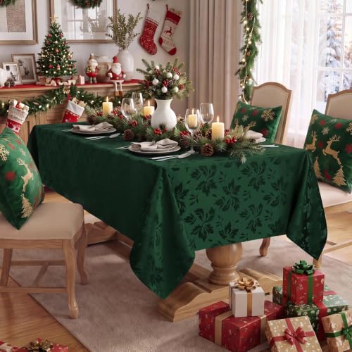 Romanstile Christmas Jacquard Rectangle Tablecloth 60 x 144 Inch Dark Green Flower - Holiday Decor