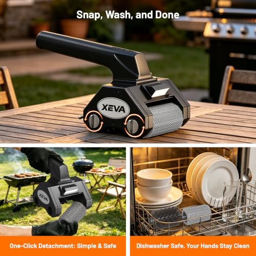 Electric Grill Brush Black Cordless BBQ Cleaner with 3-Speed Modes and Stainless Steel Rollers