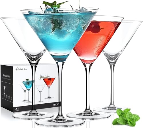 9oz Martini Glasses Set of 4 - Elegant Lead-Free Crystal Cocktail Glasses