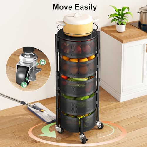 SAYZH 5-Tier Black Rotating Fruit & Vegetable Basket Stand Kitchen Organizer
