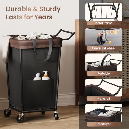 Wawocs 160L Black 2-Section Rolling Laundry Hamper with Handle and Wheels