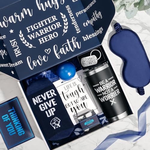 Navy Blue Get Well Soon Gift Basket for Men - Care Package with Blanket Socks Stress Ball & More