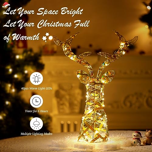 Roylvan 16-inch Reindeer Christmas Tree Topper with Timer & Remote, Laser Finish