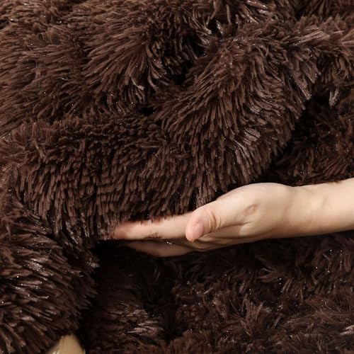 King Size Faux Fur Comforter Set - Coffee Brown, 3 Pieces, Plush & All-Season