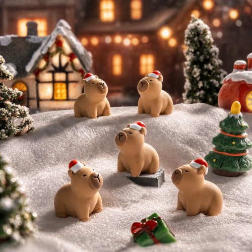 Christmas Capybara Figurines 60pcs - Mini Resin Holiday Decor & Gift Fillers