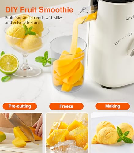 URVIBY 2-in-1 Cold Press Juicer & Sorbet Maker - White, 5-Inch Wide Chute