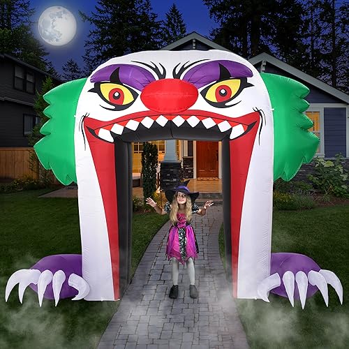 10 FT Halloween Inflatable Clown Archway - Green Outdoor Decorations with LED Lights