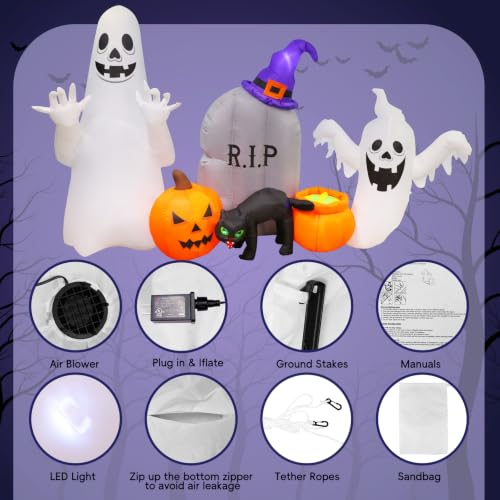 Halloween Inflatable Ghost Cat Pumpkin Decor - 8FT Yard Decoration with LED Lights & Accessories - Variation: Ghost Pumpkin
