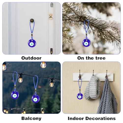 4 Pcs Blue Evil Eye Glass Hanging Pendant, Evil Eye Car Hanging Ornament Glass Blue Eyes Decor Car Accessories Eyes Charm for Good Luck Protection Wedding Party Christmas Favors Gift