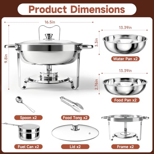 PRESGO 2 Pack Stainless Steel Buffet Chafing Dishes 5QT with Tongs & Spoons, Silver