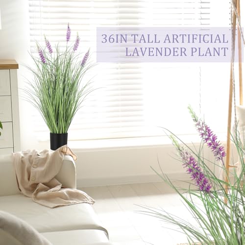 Jexine 4-Pack 3ft Artificial Lavender Plants - Purple Faux Outdoor Potted Flowers