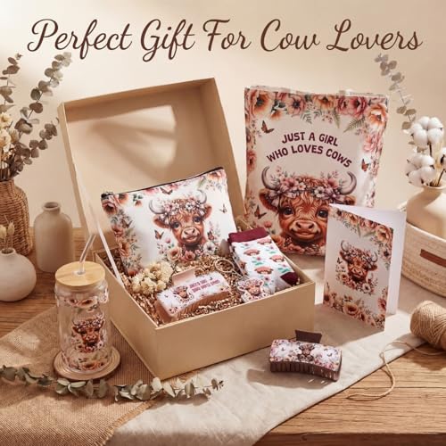 Skylety Flower Cow Gifts Set – Highland West Cow Theme, Spring Edition, 8 Pcs