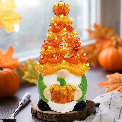Hexagram Fall Gnomes Ceramic Tree Decor - 8.5x5.2 Inch Thanksgiving Home Accent