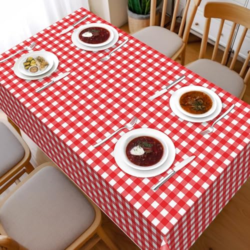 Childom 3 Pack Red and White Checkered Tablecloths 54"x108" Christmas Tablecloths for Rectangle,Disposable Plastic Table Cover for Weddings,Home,Birthday,Picnic,Buffet,Pizza Party,Racing Car Decors